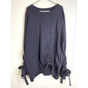 Tularosa x Revolve Kenn Sweatshirt Navy Long Sleeve Raw Hem Adjustable Ruched XL